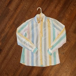 VTG LILA NEW YORK Pastel Striped Long Sleeve Silky Blouse Matching Neck Tie Sz 6